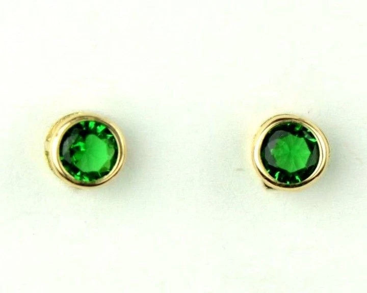 14K Round Bezel Set 4mm Yellow Gold Birthstone Earrings