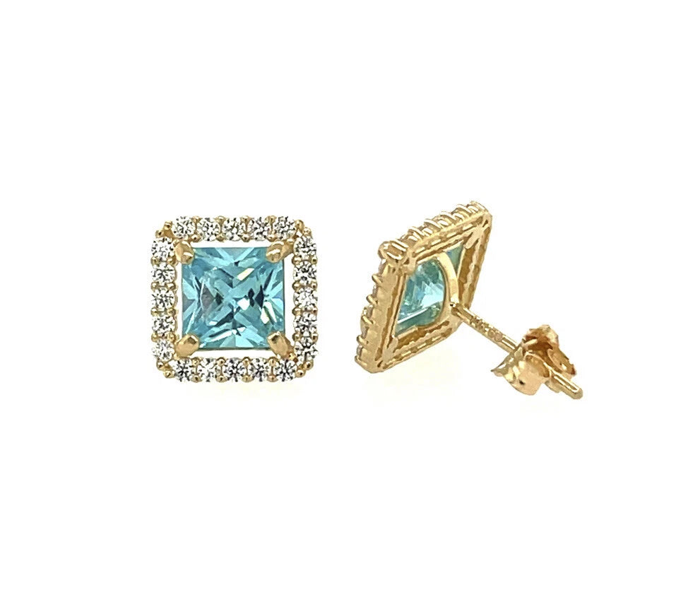 14k Yellow and White Gold Cushion Stud Earrings with Push Back