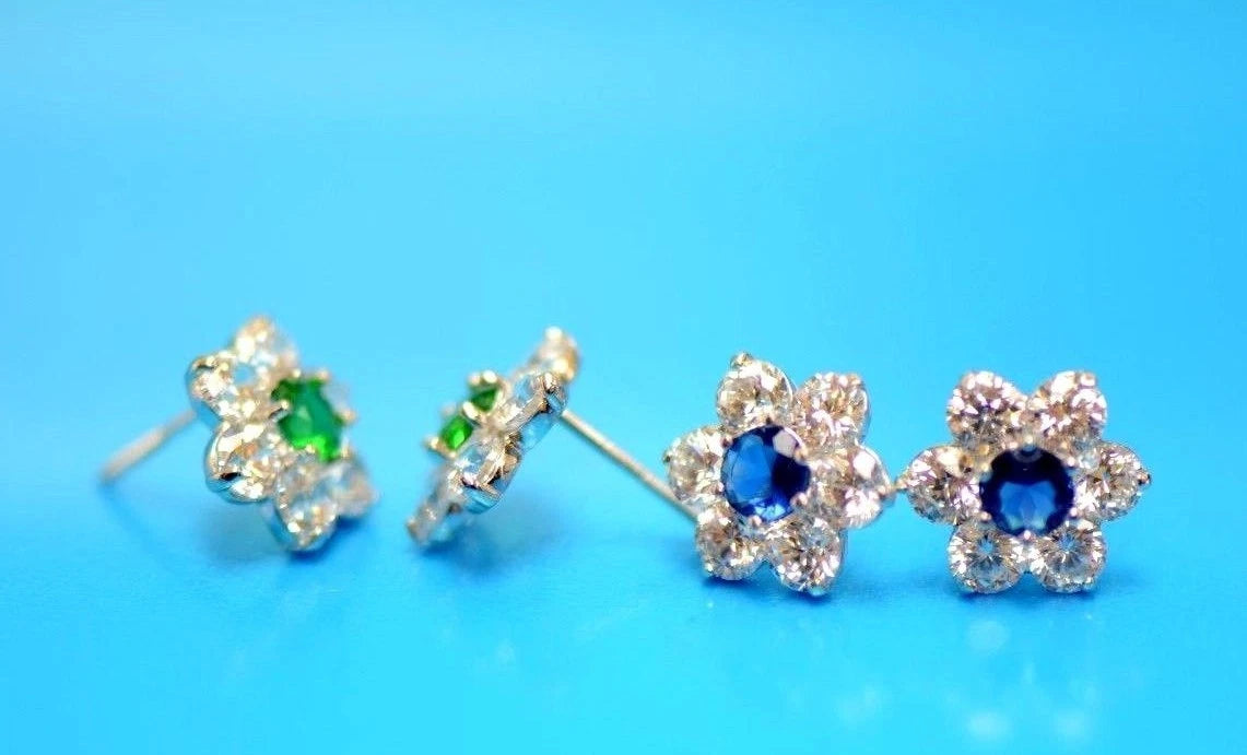 14k White Gold Flower Stud CZ Earrings screw back