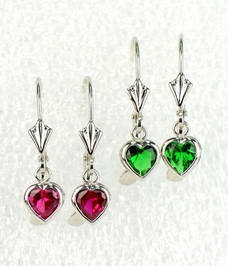 14k White Gold Dangle Bezel Heart CZ Leverback Pierced Earrings Birthstone 5x5MM