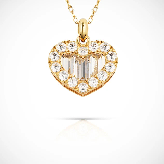 14K Yellow & White Gold CZ Baguette Fancy Heart Pendant For Girl