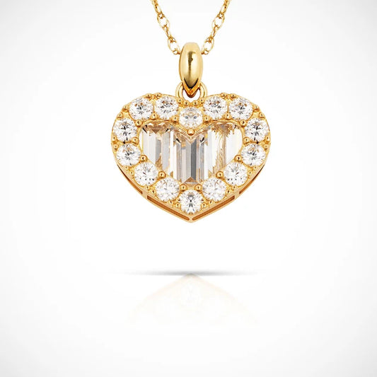 14K Yellow & White Gold CZ Baguette Fancy Heart Pendant For Girl