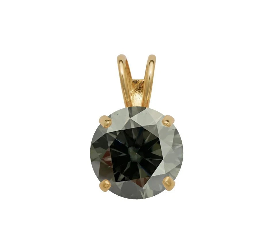 14K Gold GRA Certified D-VVS1 Round Grey Moissanite Pendant