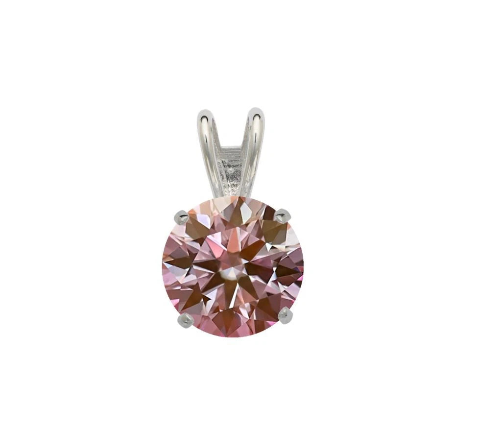 14K Gold GRA Certified D-VVS1 Round Pink Moissanite Pendant