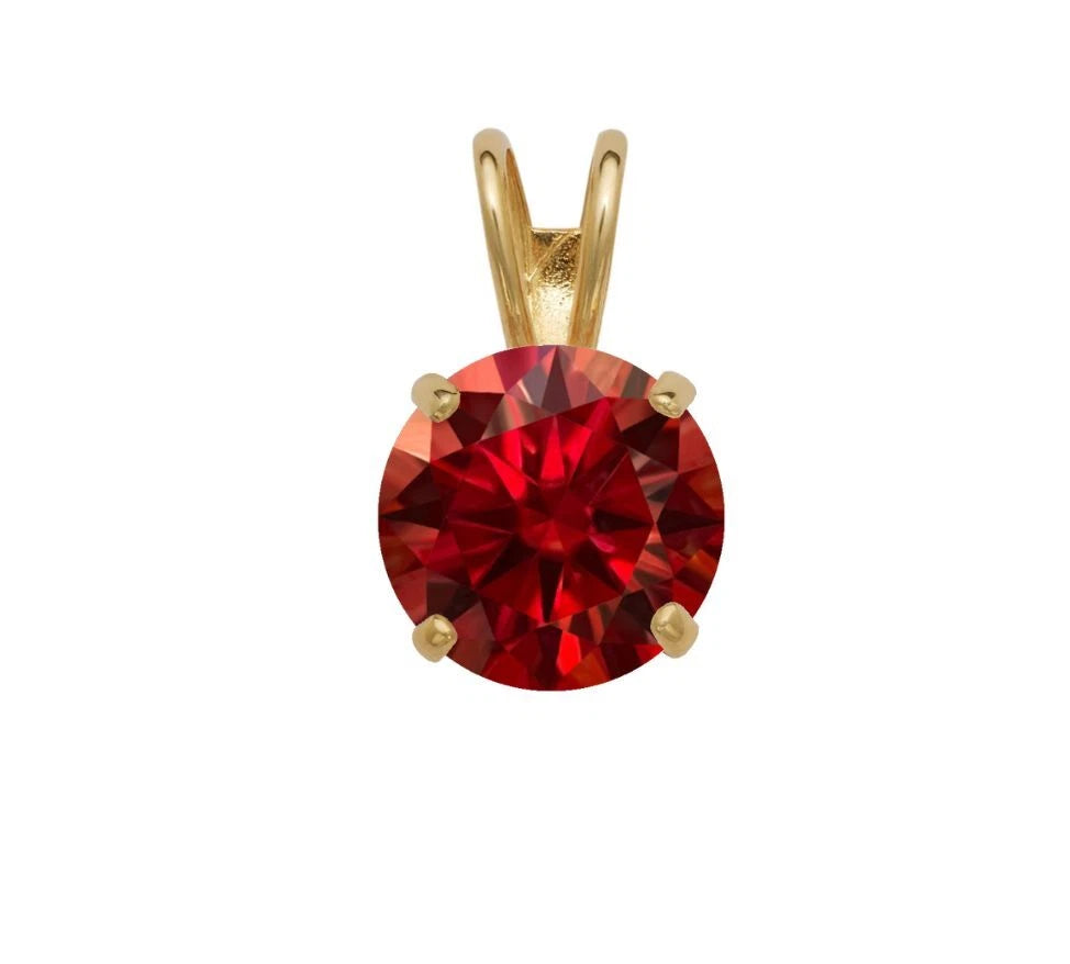 14K GRA Certified D-VVS1 Round Gold Garnet Moissanite Pendant