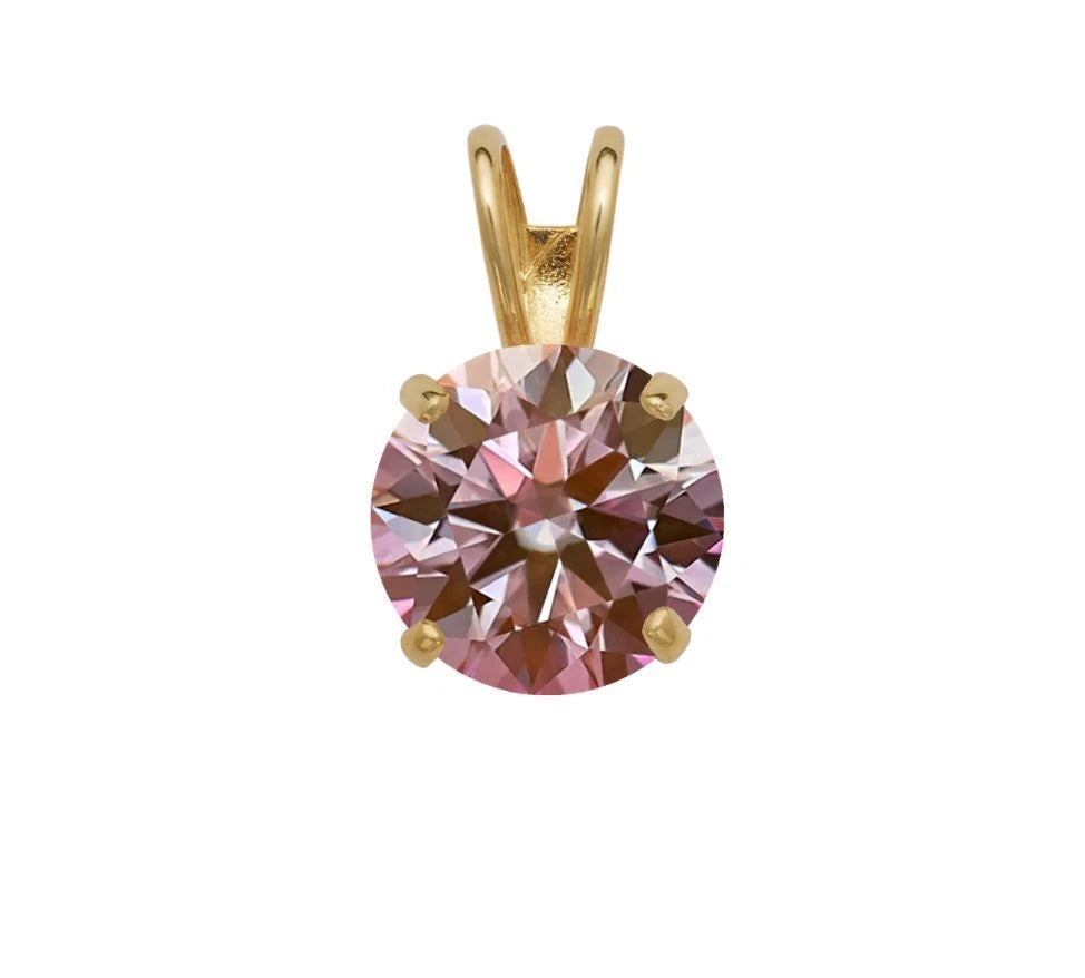 14K GRA Certified D-VVS1 Round Gold Pink Moissanite Pendant