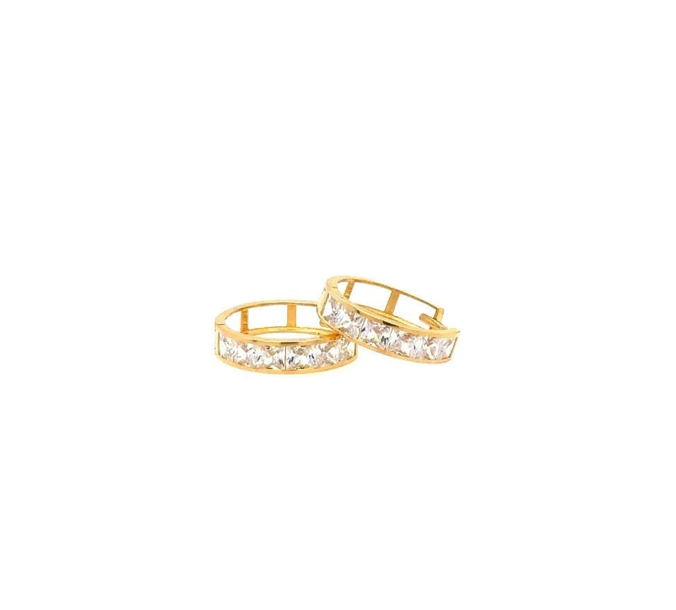 14K Yellow Gold Princess Cut Huggie Hoop Earrings