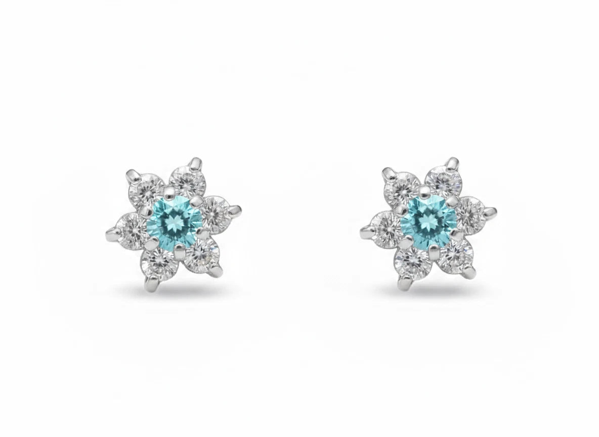 14k White Gold Beautiful Flower Shaped Stud Earrings for Women