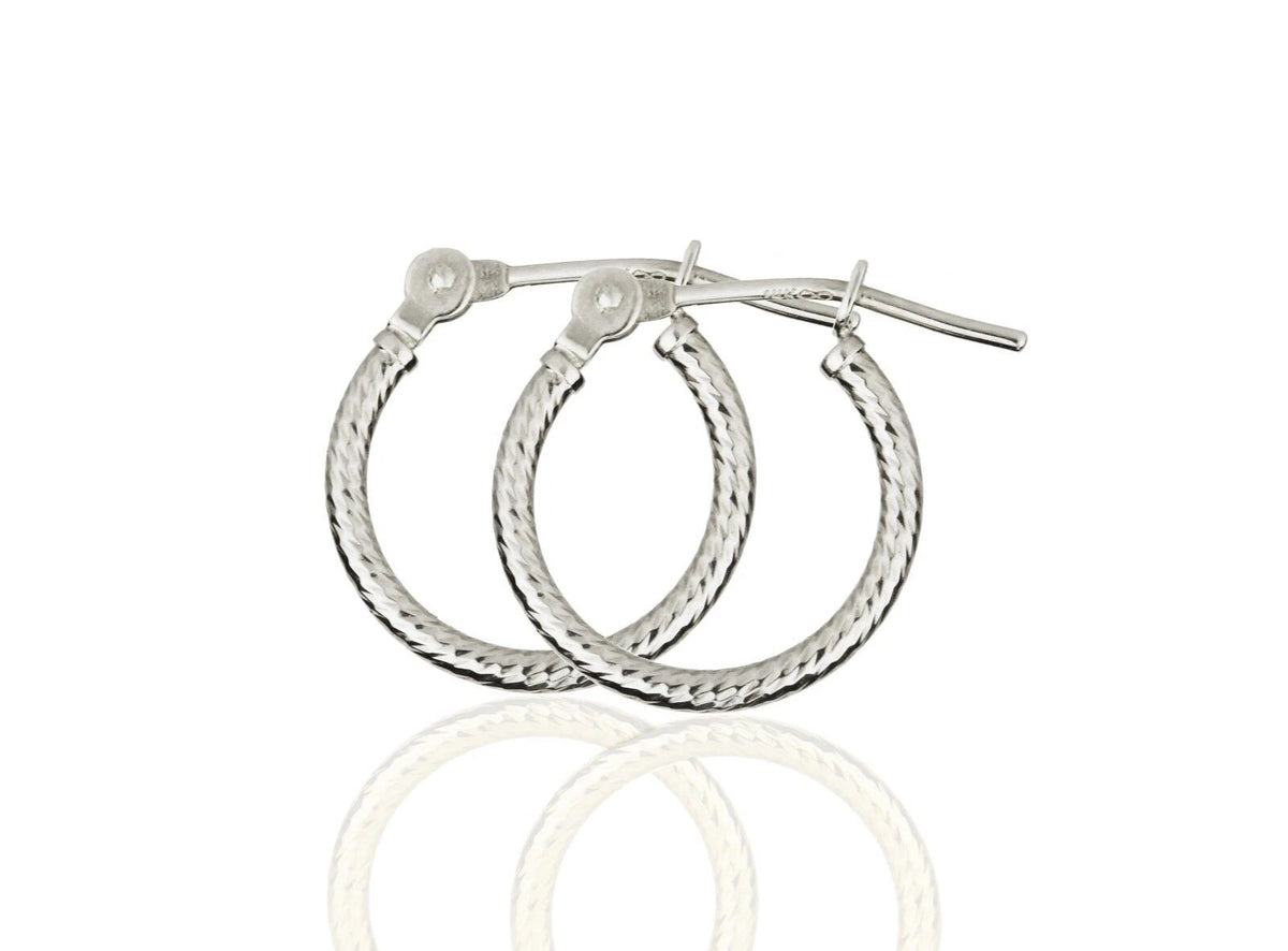 14k Yellow or White Gold Diamond Cut Hoop Earrings
