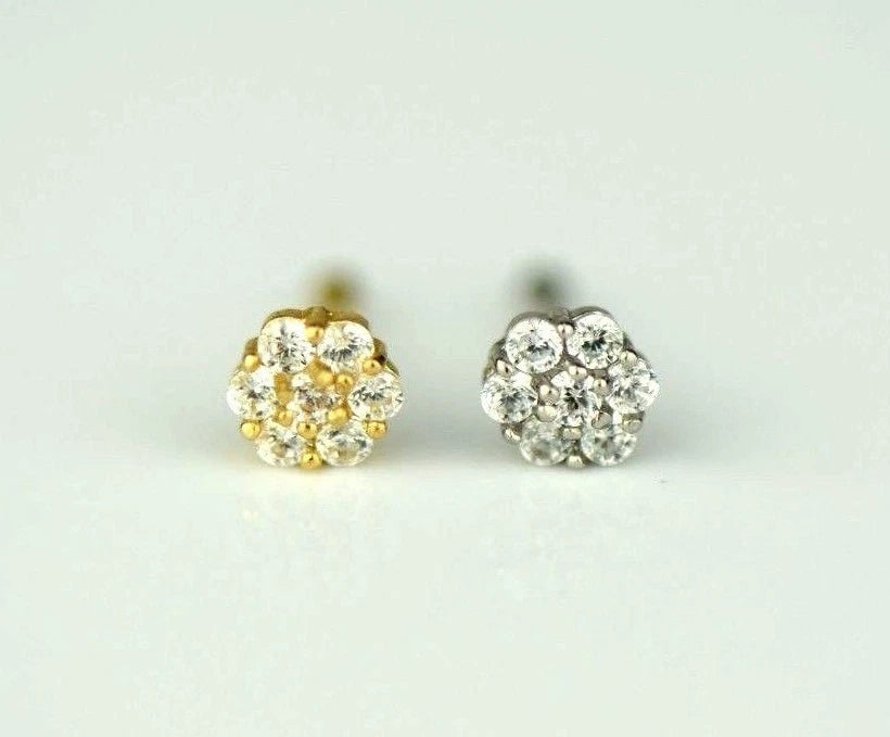 14k Yellow or White Gold Flower Round Nose Piercing