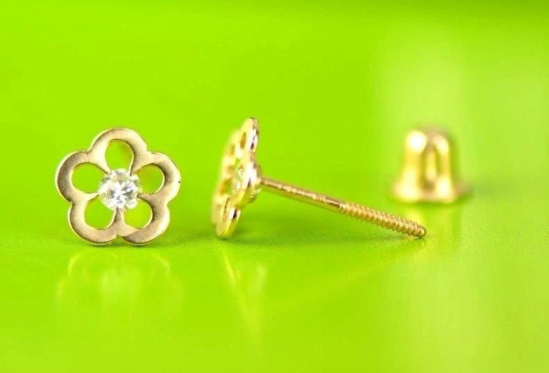 14k Yellow White Gold FlowerCZ Stud Earrings