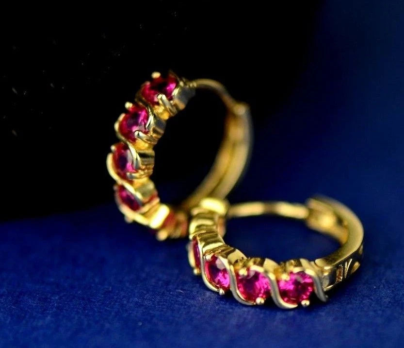 14k Yellow Gold Fancy Huggie Hoop CZ Earrings