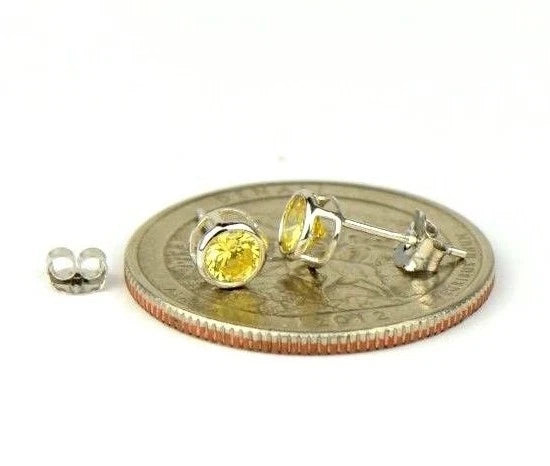 14K Round Bezel 4mm Set White Gold Birthstone Earrings