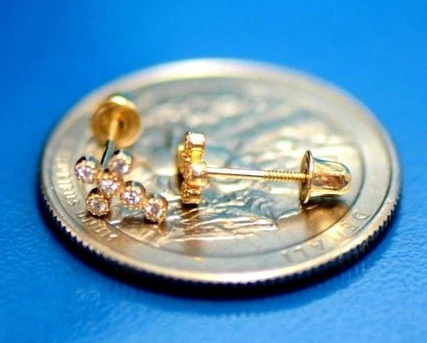 Gold Cross 14k Earrings Yellow or White Cz Stud White Cubic Zirconia Solid