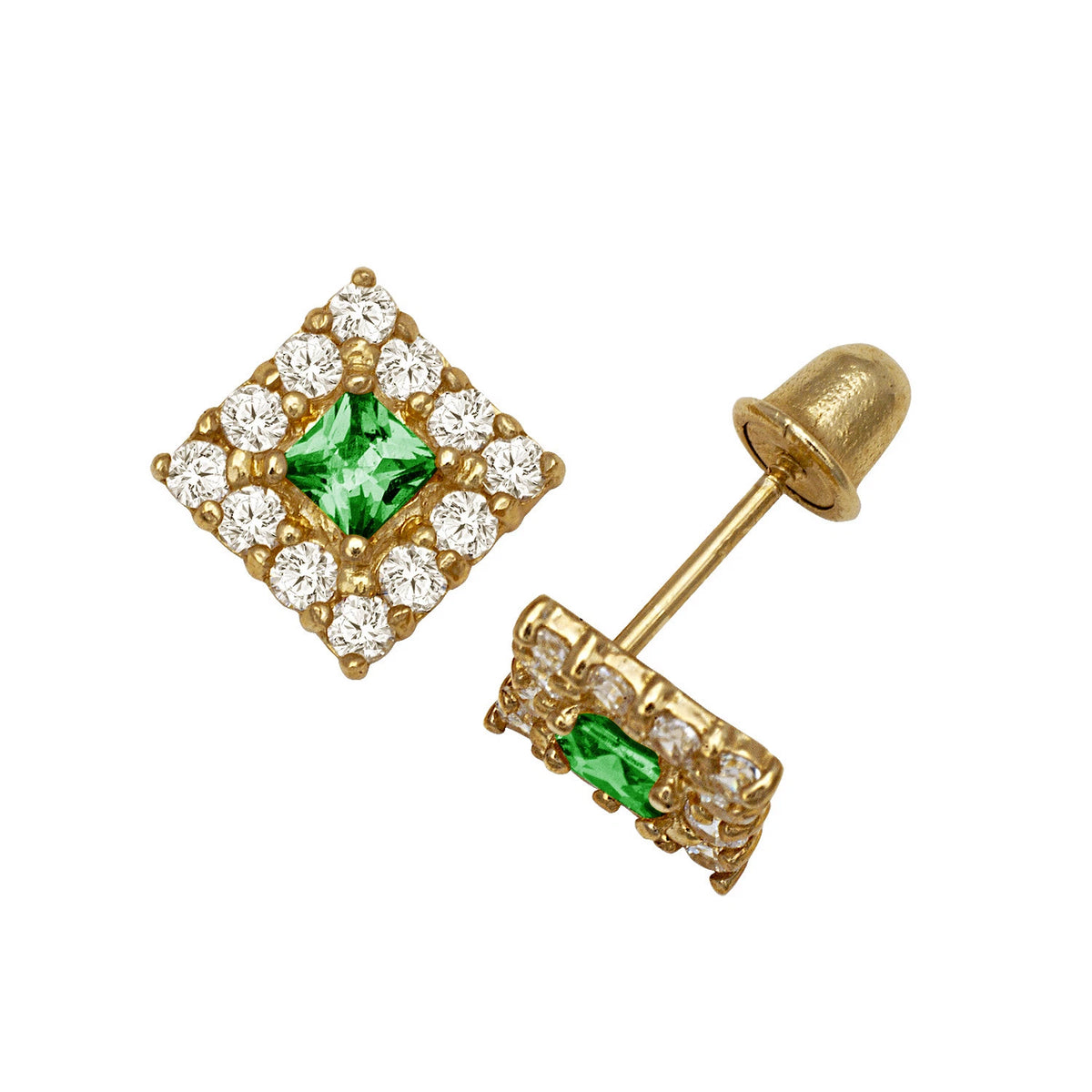 14k Yellow & White Gold CZ Birthstone Stud Screw Back Earrings for Women