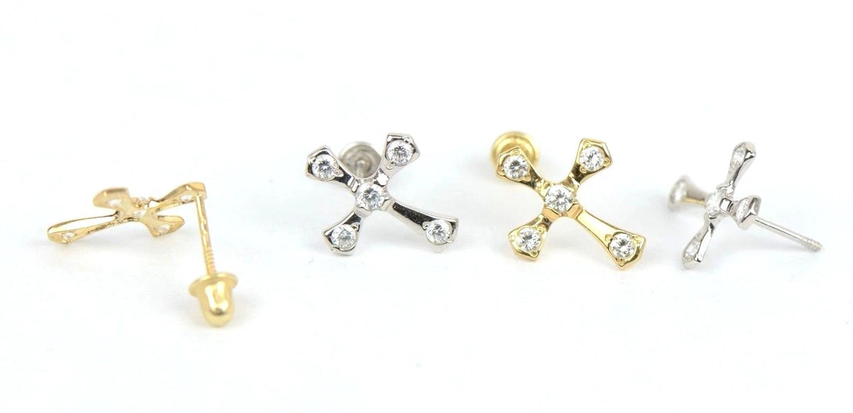 14K Yellow or White Gold Cubic Zirconia Cross Graceful Earrings