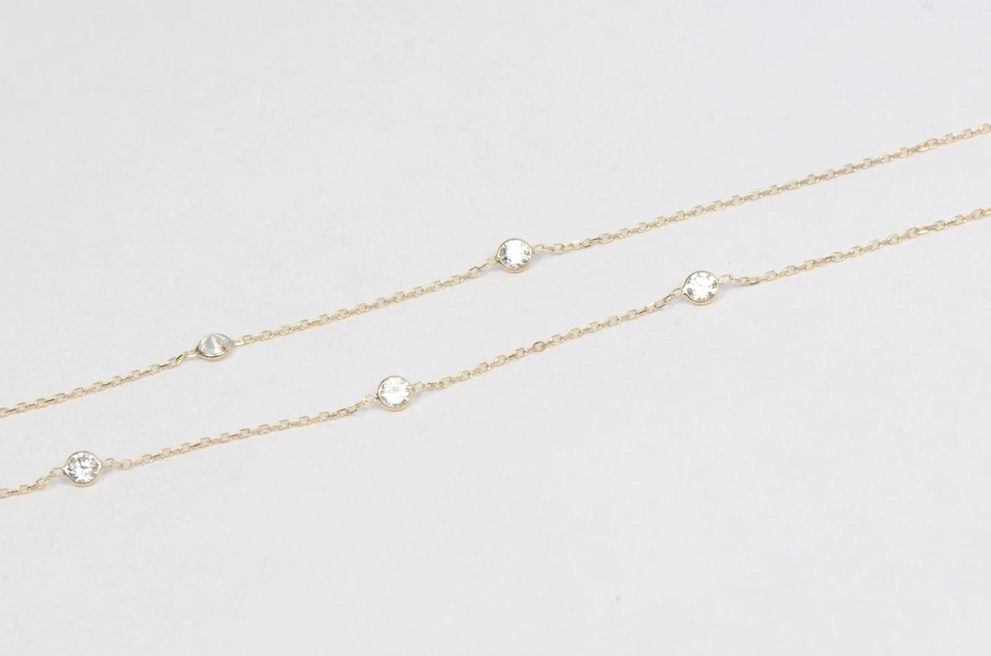 14k Yellow Gold Cubic Zirconia CZ by the yard 18" Necklace