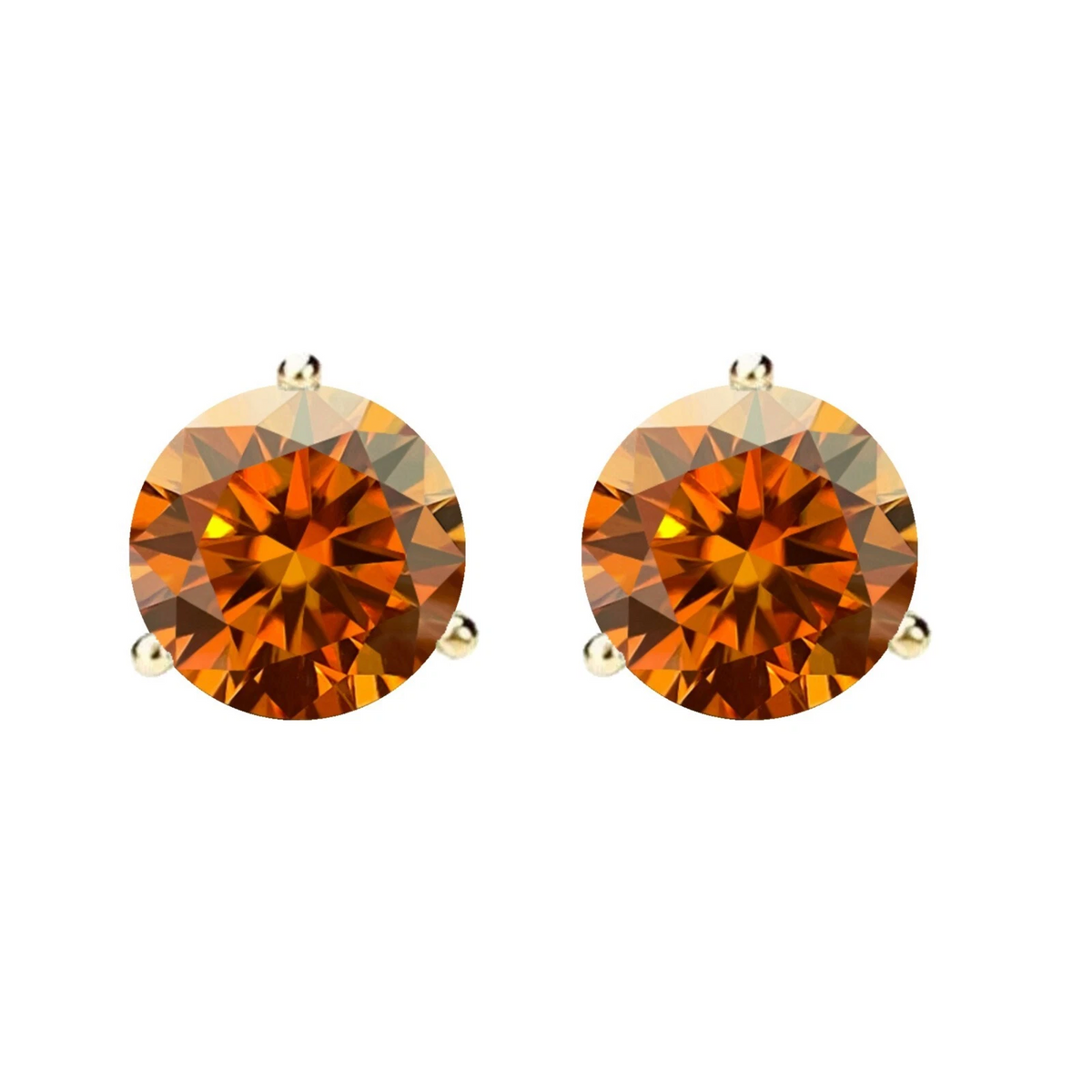 14K Gold GRA CertifiedD-VVS1 Orange Moissanite Screw Back Stud Earrings