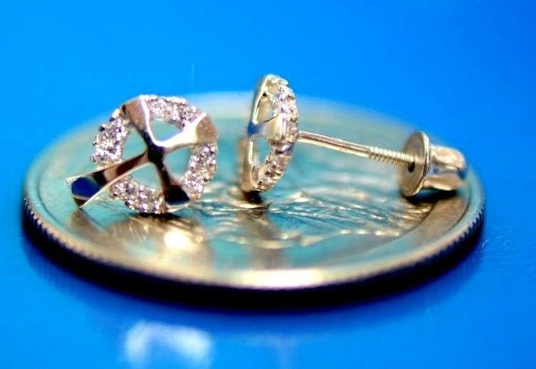 14K White or Yellow Gold Cross CZ Stud Earrings