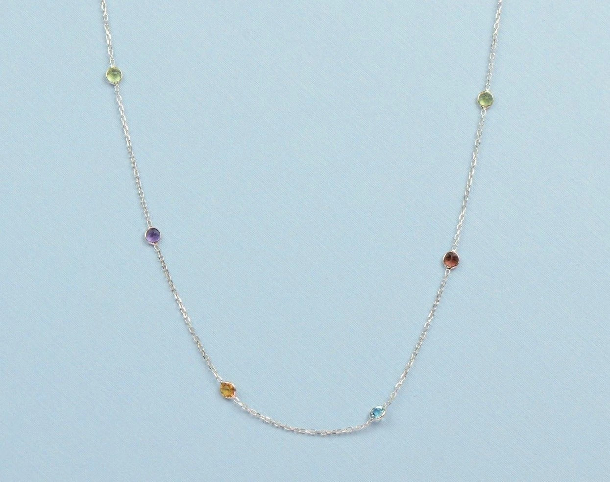 14k White Gold Multicolor Cubic Zirconia CZ by the yard 18" Necklace