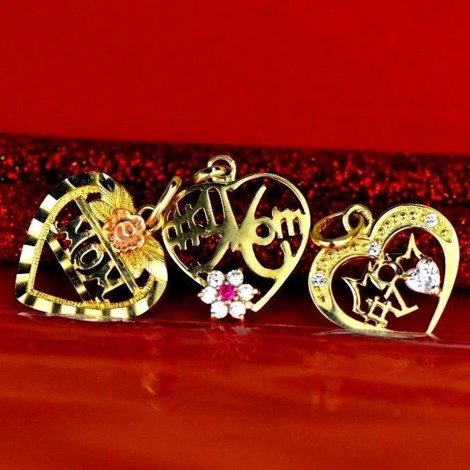 14k Yellow Gold Mom Heart CZ Pendant
