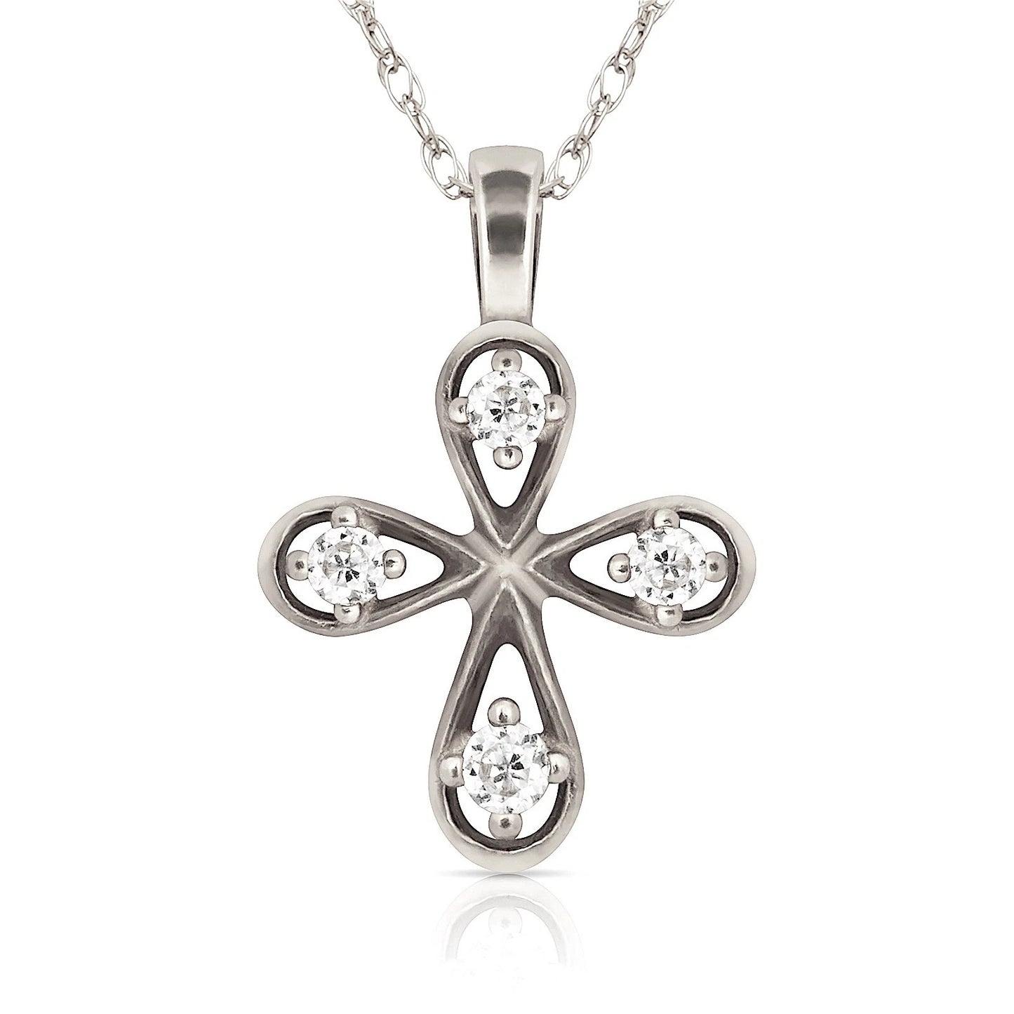 14K Yellow & White Gold CZ Flower Pendant for Women