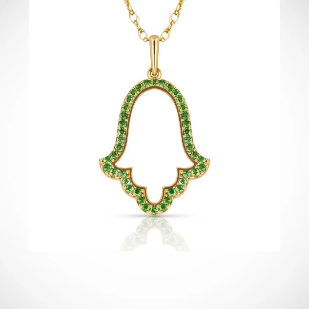 Hamsa Hand Evil Eye Charm Pendant For Women Simulated CZ Crystal 14k Yellow Gold