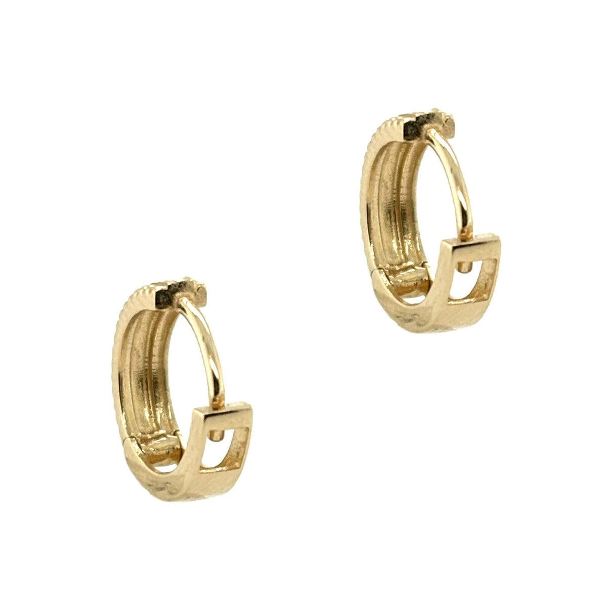 14k Yellow and White Gold CZ Cut Huggie Hoop Earrings