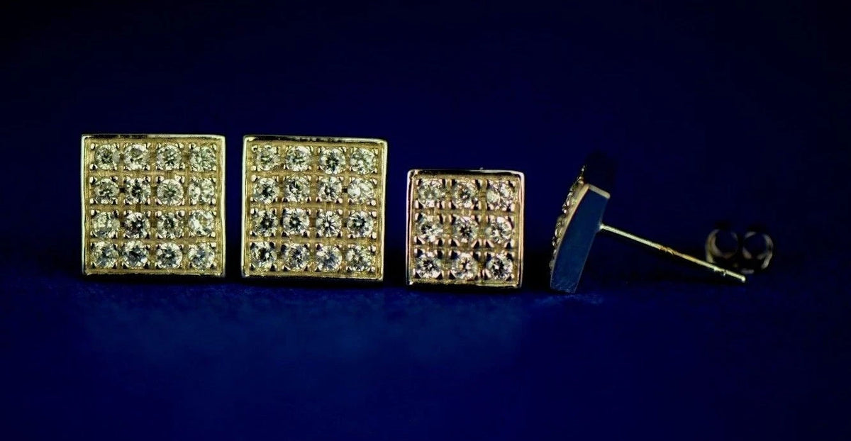 14K Yellow or White Gold Fancy Square CZ Stud Earrings