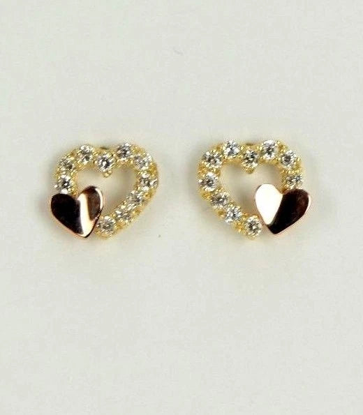 14K White or Yellow Gold Double Heart Shape CZ Stud Earrings