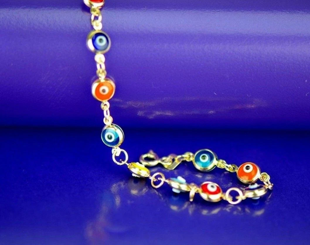 14k Gold Yellow Evil Eye Bracelet