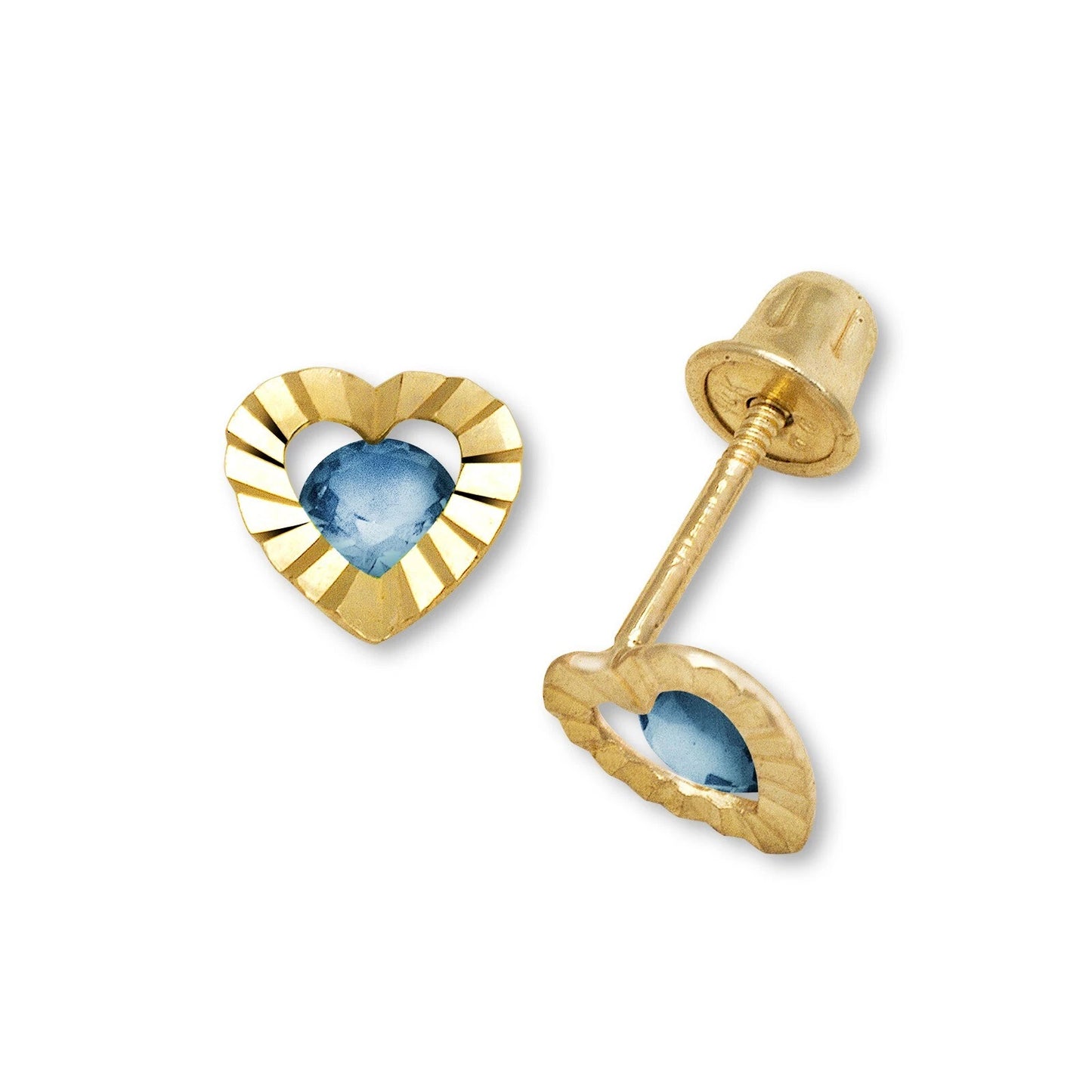 14K Yellow Gold Heart Shape Screw Back Stud Earrings for Girls