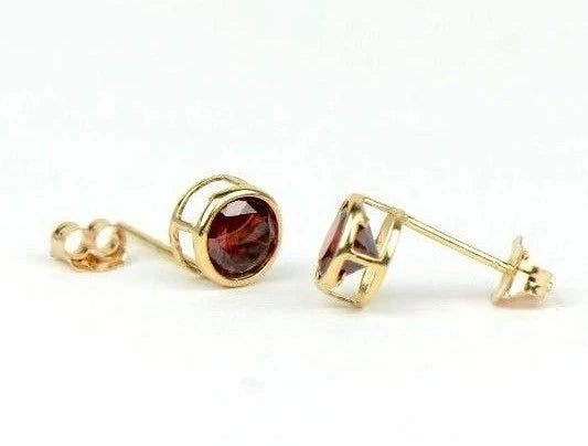 14K Round Bezel Set 5mm Yellow Gold Birthstone Earrings