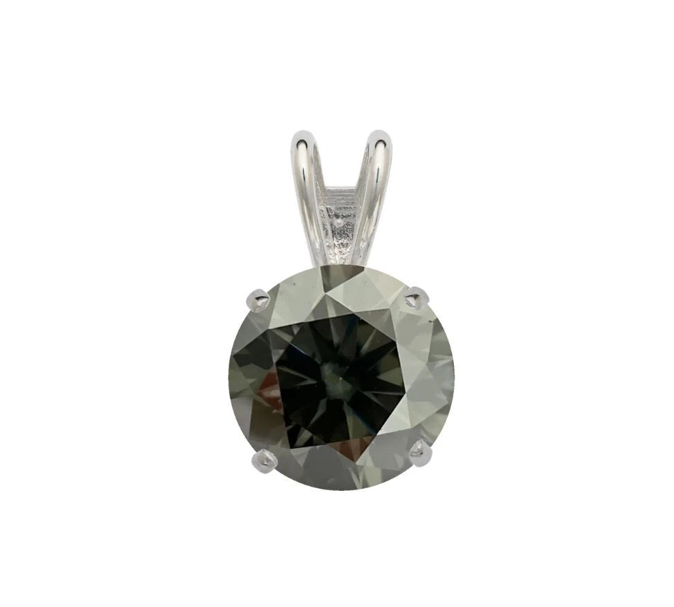 14K Gold GRA Certified D-VVS1 Round White Grey Moissanite Pendant