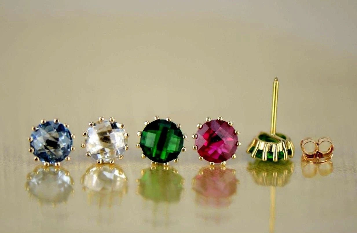 14k Solid Yellow Gold 6mm Round Birthstone Push Back Earrings