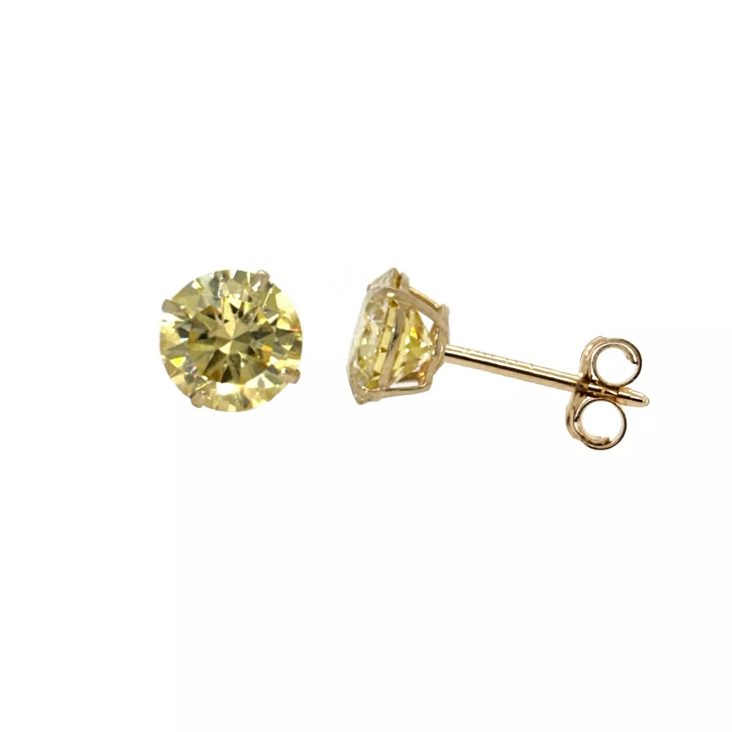 14K Gold GRA Certified D-VVS1 Lemon Yellow Moissanite Push Back Studs Earrings