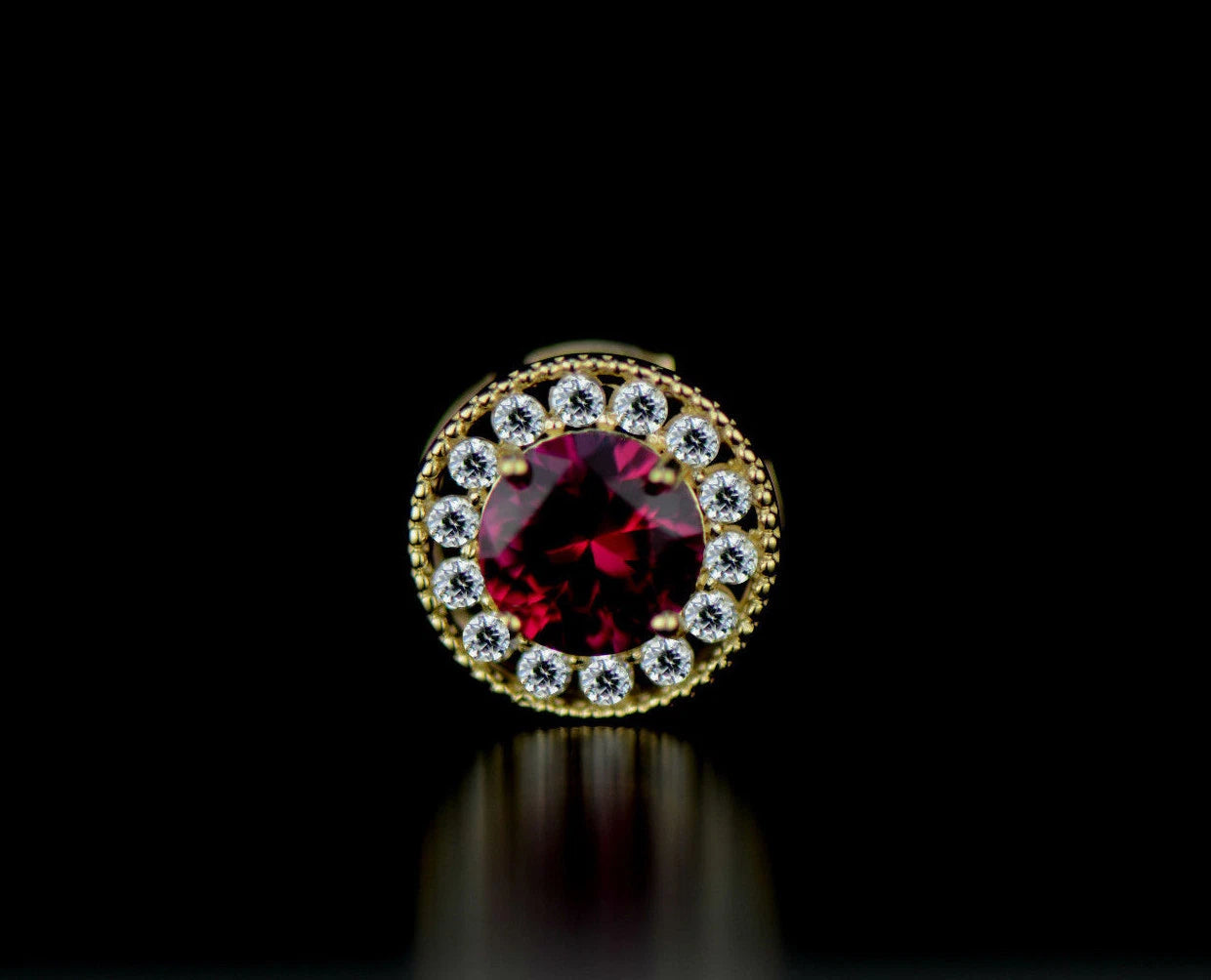 14k Yellow Gold Halo Round Pendant