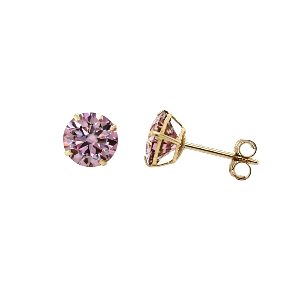 14K Gold GRA Certified D-VVS1 Round Pink Moissanite PushBack Studs Earrings