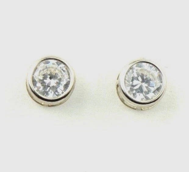14K Round Bezel3mm Set White Gold Birthstone Earrings