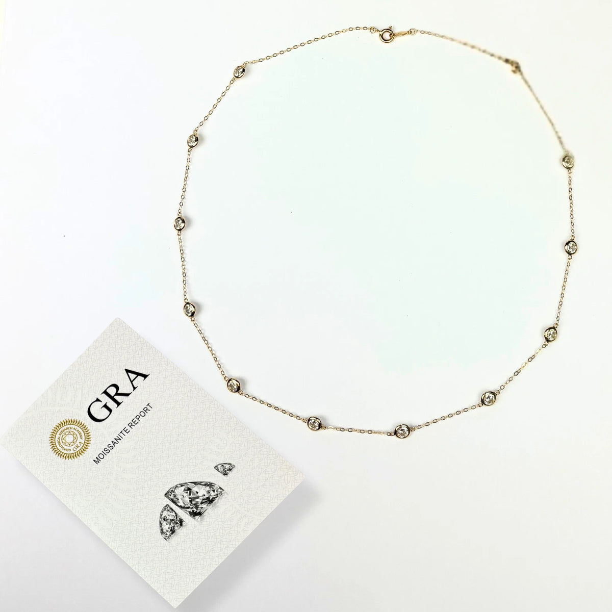 14K YellowGold Beautiful GRA Certified Round Clear Moissanite Necklace for Women
