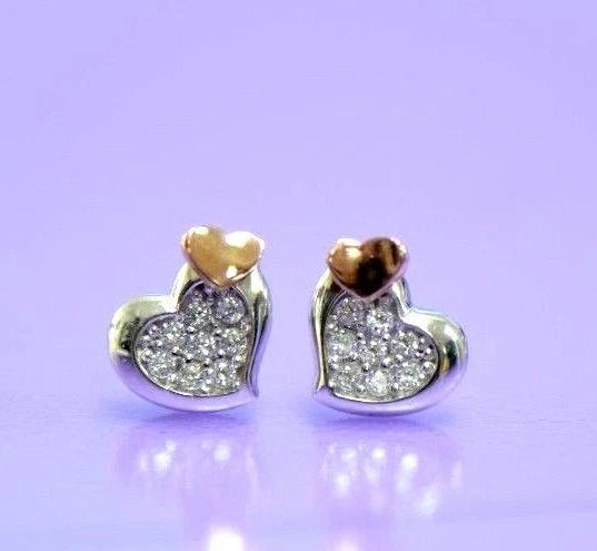 14K White Yellow Gold Heart Shape Cubic Zirconia Stud Earrings