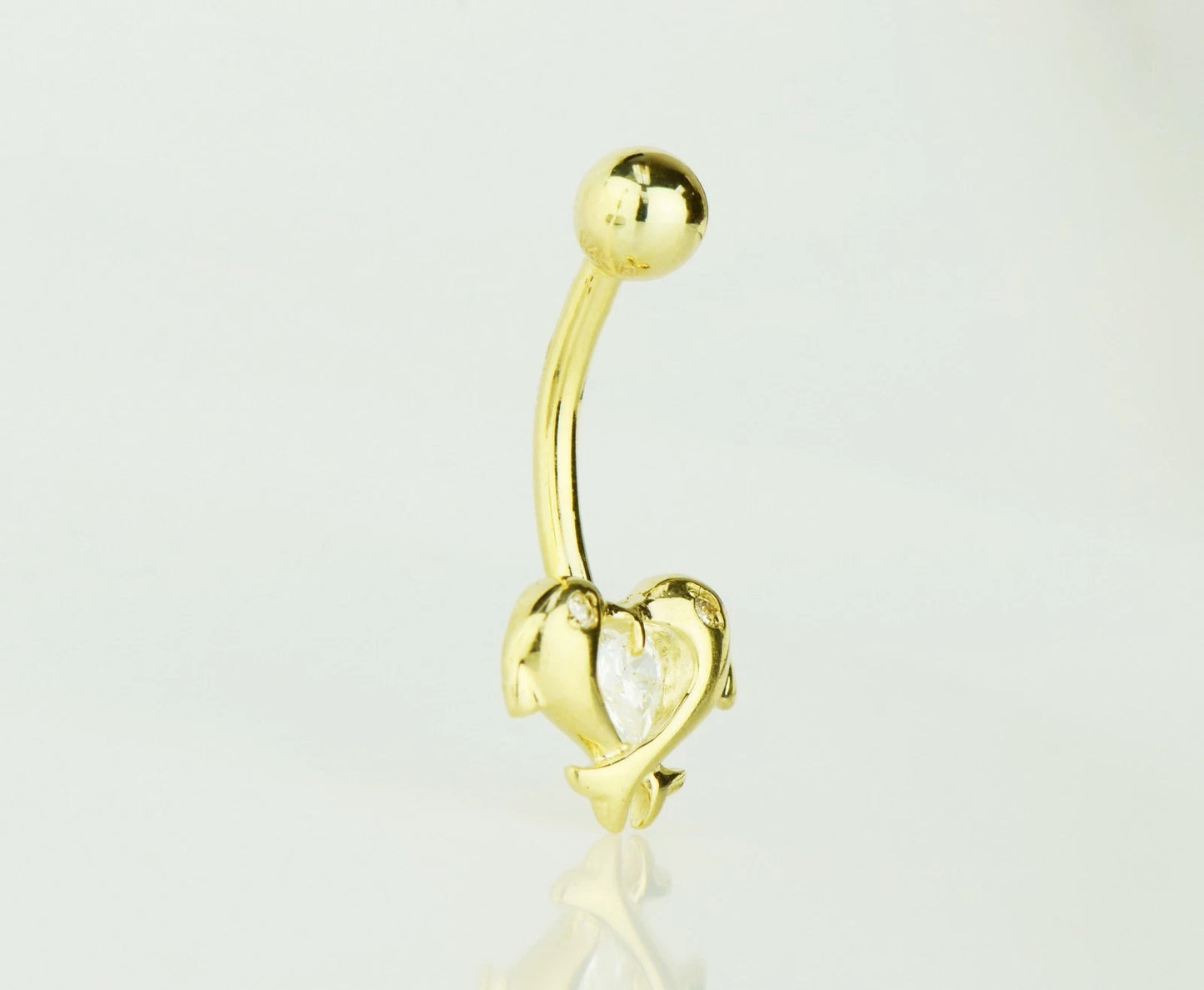 14k Yellow or White Gold CZ Dolphin Belly Body Jewelry Piercing