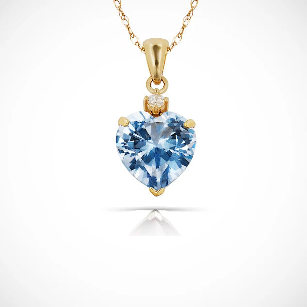 14K Yellow Gold Classic Heart Shaped Simulated CZ Pendant for Women