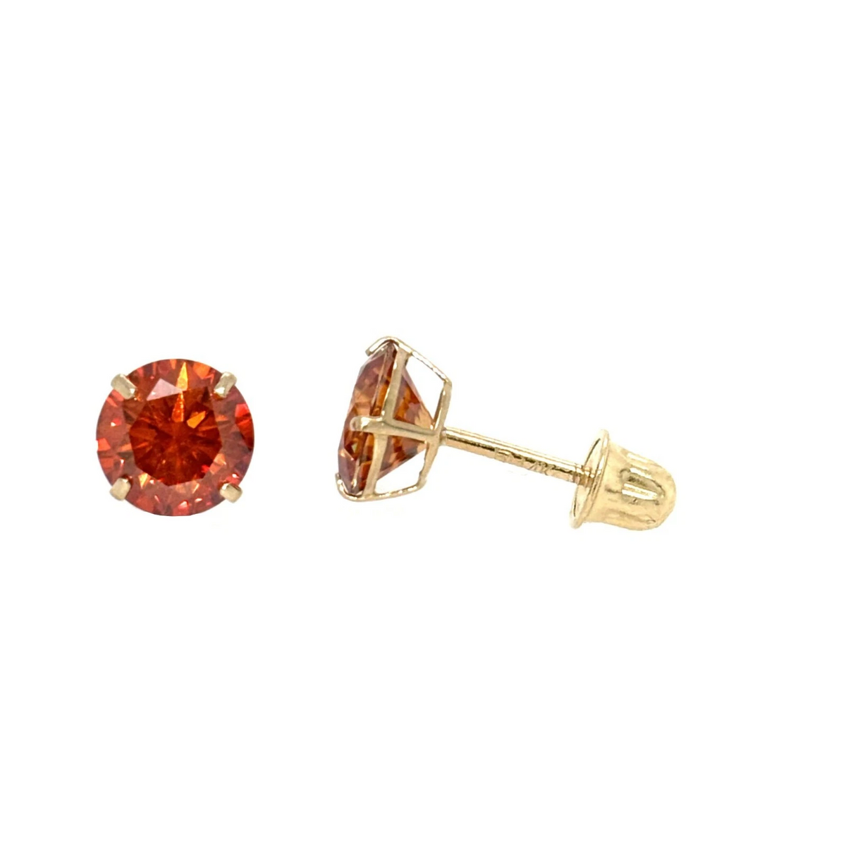 14K Gold GRA Certified D-VVS1 Round Orange Moissanite  Studs Earrings Screw Back