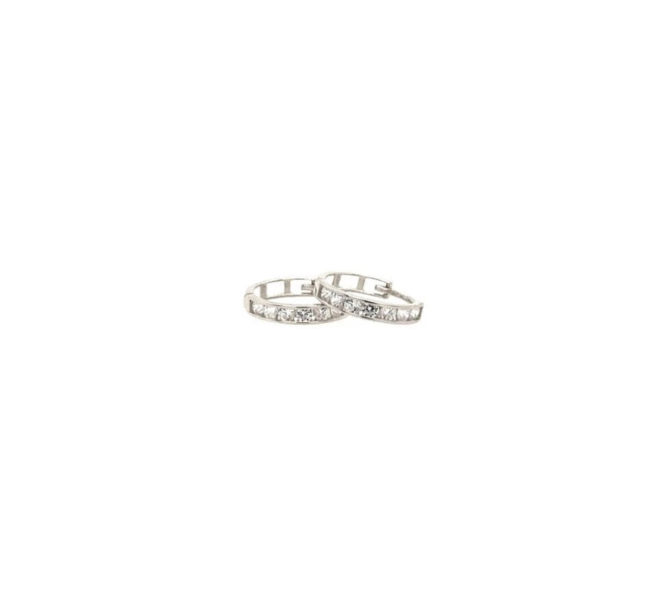 14K White Gold Huggie High Shine Polish Hoop Earrings