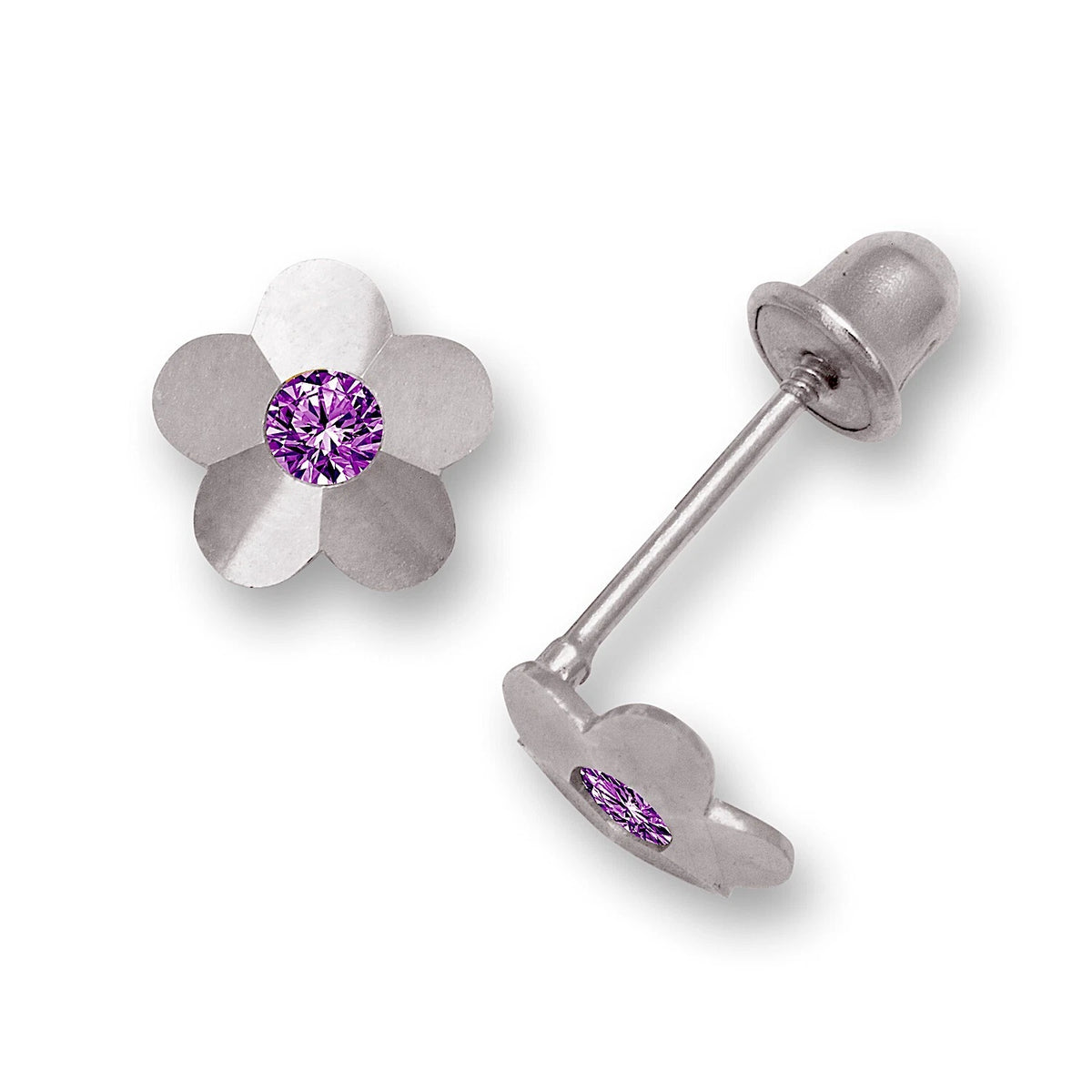 14K Yellow & White Gold Flower Screw Back Stud Earrings for Baby Girl