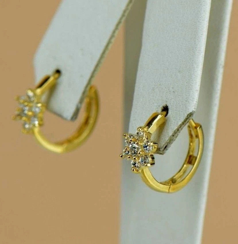 14k Yellow Gold Flower Huggies Hoop Earring Birthstone
