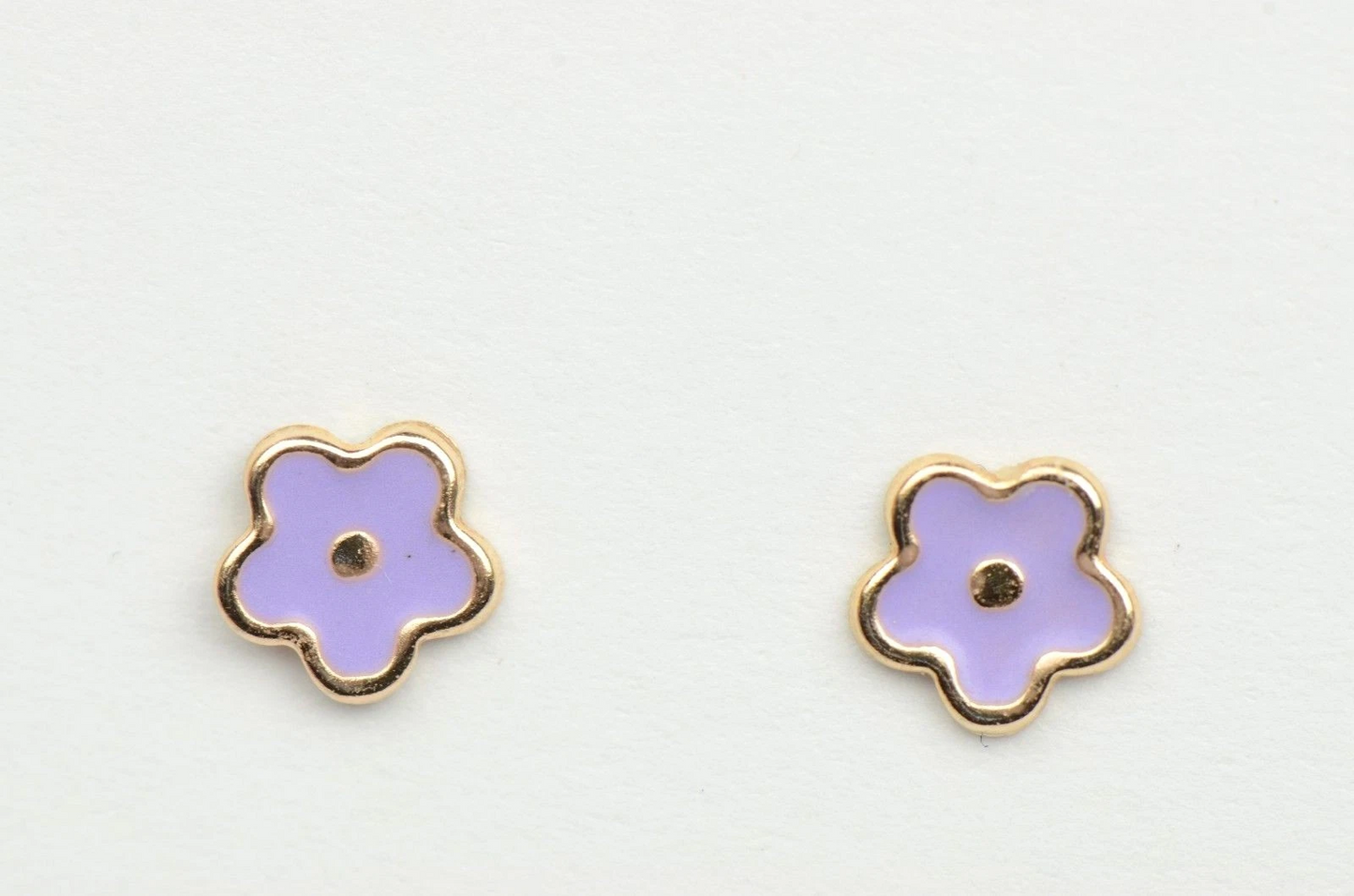 14k Yellow Gold Enamel Flower Screw Back Baby earrings