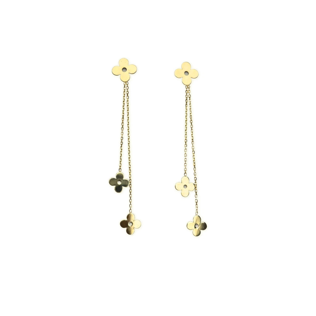 14k Yellow & White Gold Classic Clover Push Back Earrings for Women