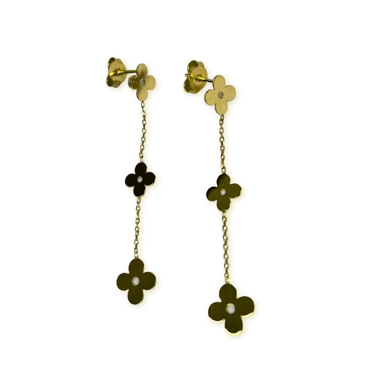14k Yellow Gold Dangle/Drop Clover Push Back Earrings for Women